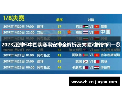 2023亚洲杯中国队赛事安排全解析及关键对阵时间一览